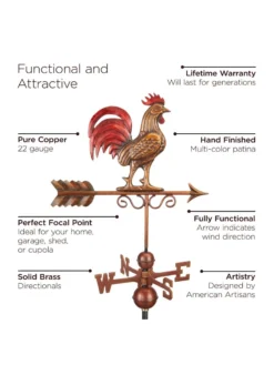 Bantam Rooster Copper Weathervane 11 Bantam Rooster Copper Weathervane -Garden Care Shop 8600280 05v
